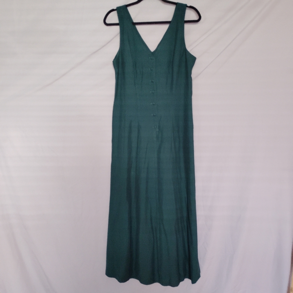 Benjamin A button Down Sleeveless Dress Dark Green cottagecore Midi